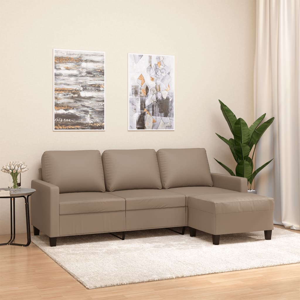 3-personers Sofa med Fodskammel 180 Cm Kunstlæder