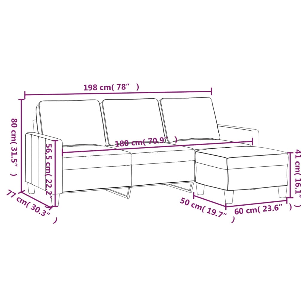 3-Personers Sofa Med Fodskammel 180 Cm Stof