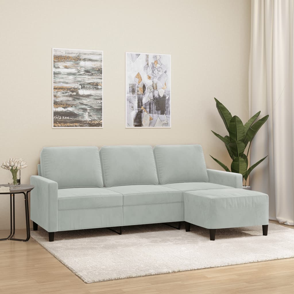 3-Personers Sofa Med Fodskammel 180 Cm Velour