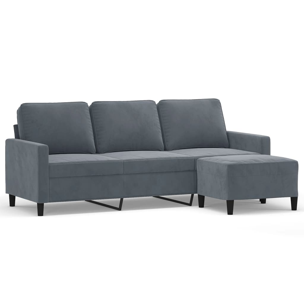 3-Personers Sofa Med Fodskammel 180 Cm Velour