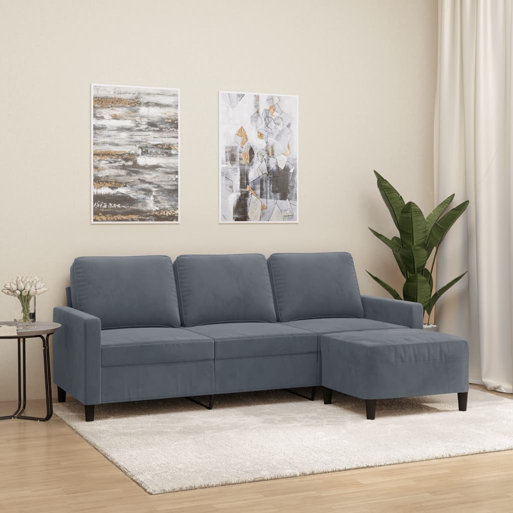 3-Personers Sofa Med Fodskammel 180 Cm Velour