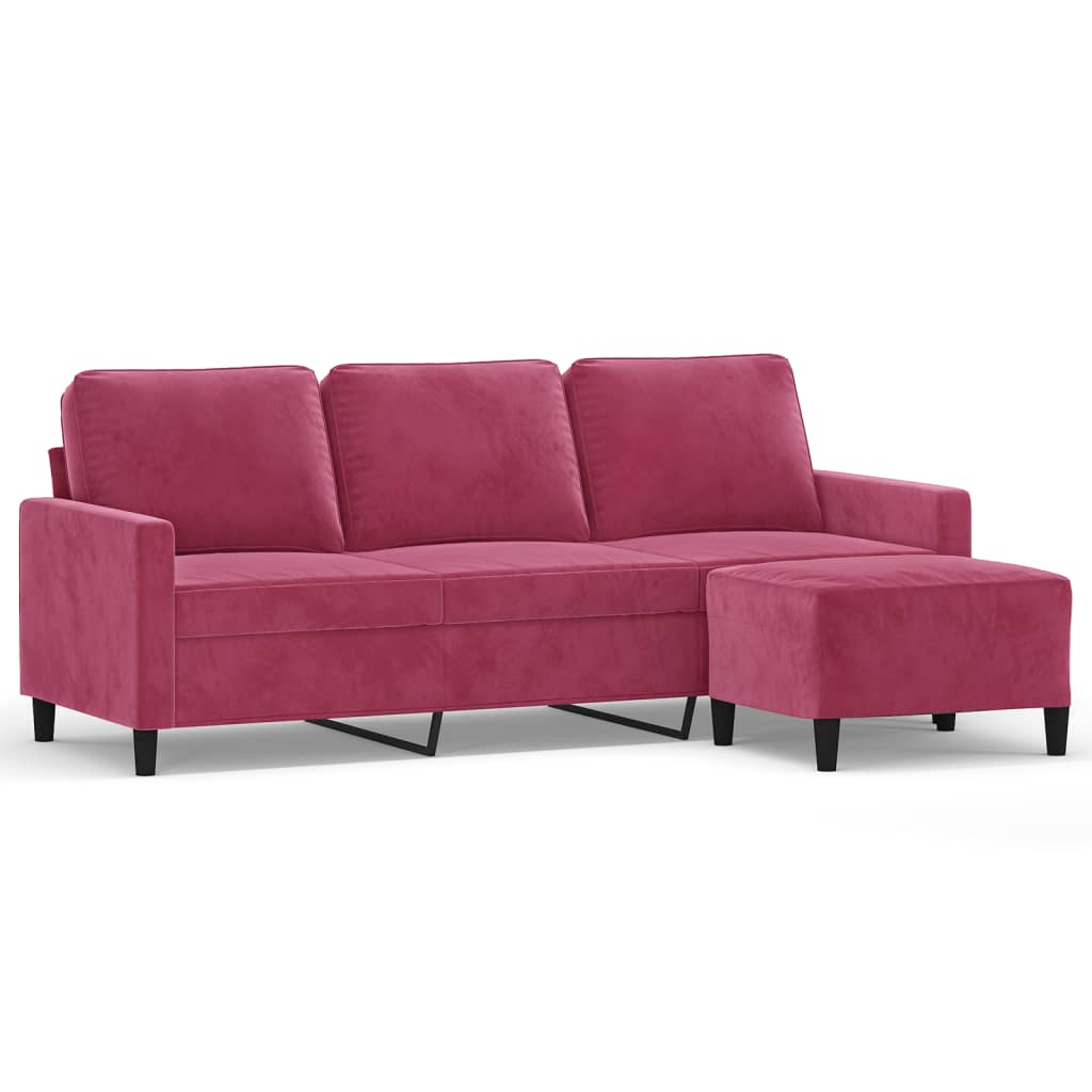 3-Personers Sofa Med Fodskammel 180 Cm Velour