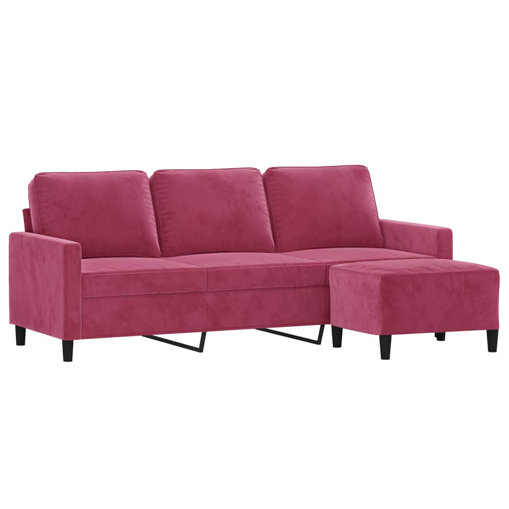 3-Personers Sofa Med Fodskammel 180 Cm Velour