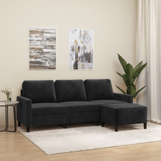 3-Personers Sofa Med Fodskammel 180 Cm Velour