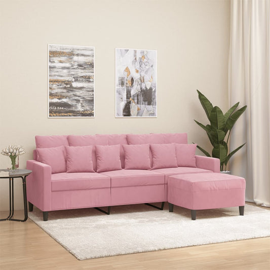 3-Personers Sofa Med Fodskammel 180 Cm Velour