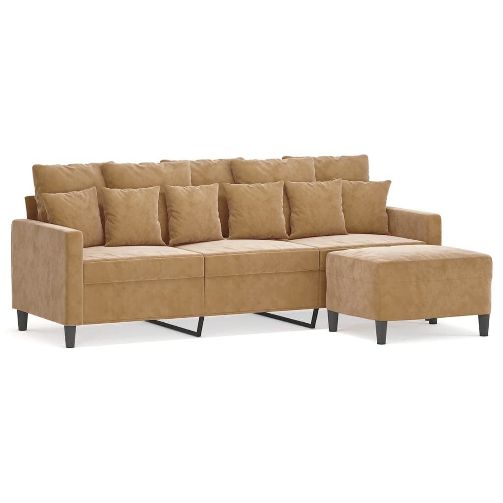 3-Personers Sofa Med Fodskammel 180 Cm Velour