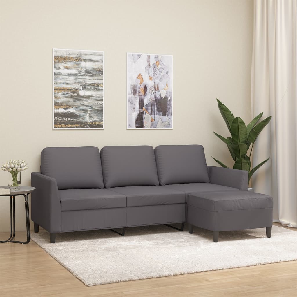 3-personers Sofa med Fodskammel 180 Cm Kunstlæder