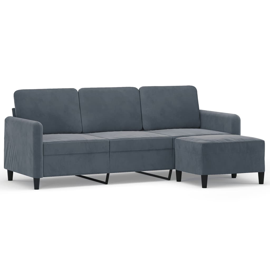 3-Personers Sofa Med Fodskammel 180 Cm Velour