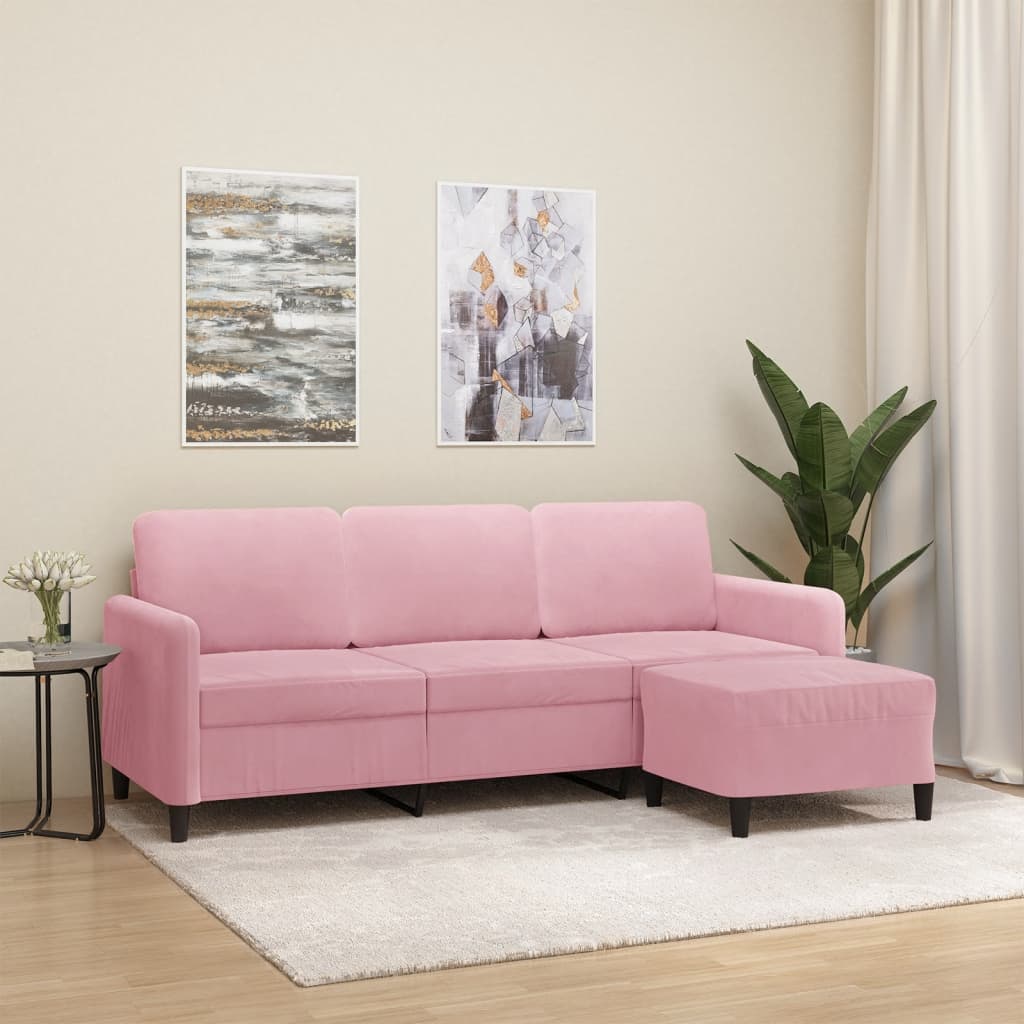 3-Personers Sofa Med Fodskammel 180 Cm Velour