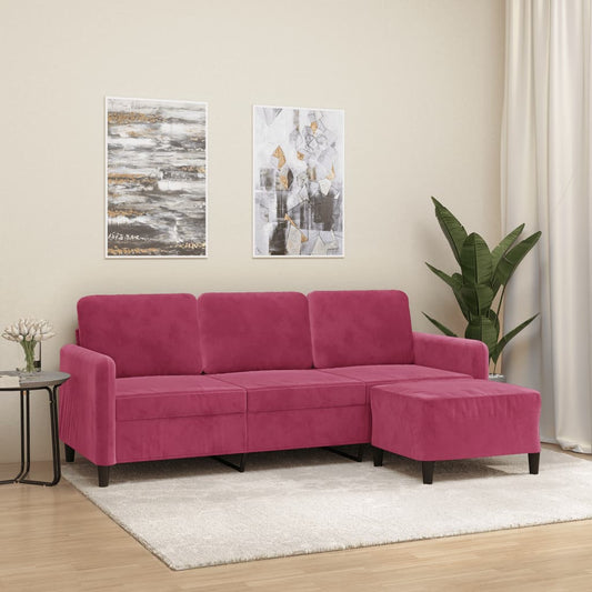 3-Personers Sofa Med Fodskammel 180 Cm Velour