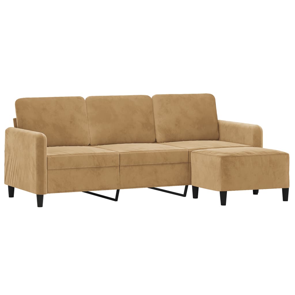 3-Personers Sofa Med Fodskammel 180 Cm Velour