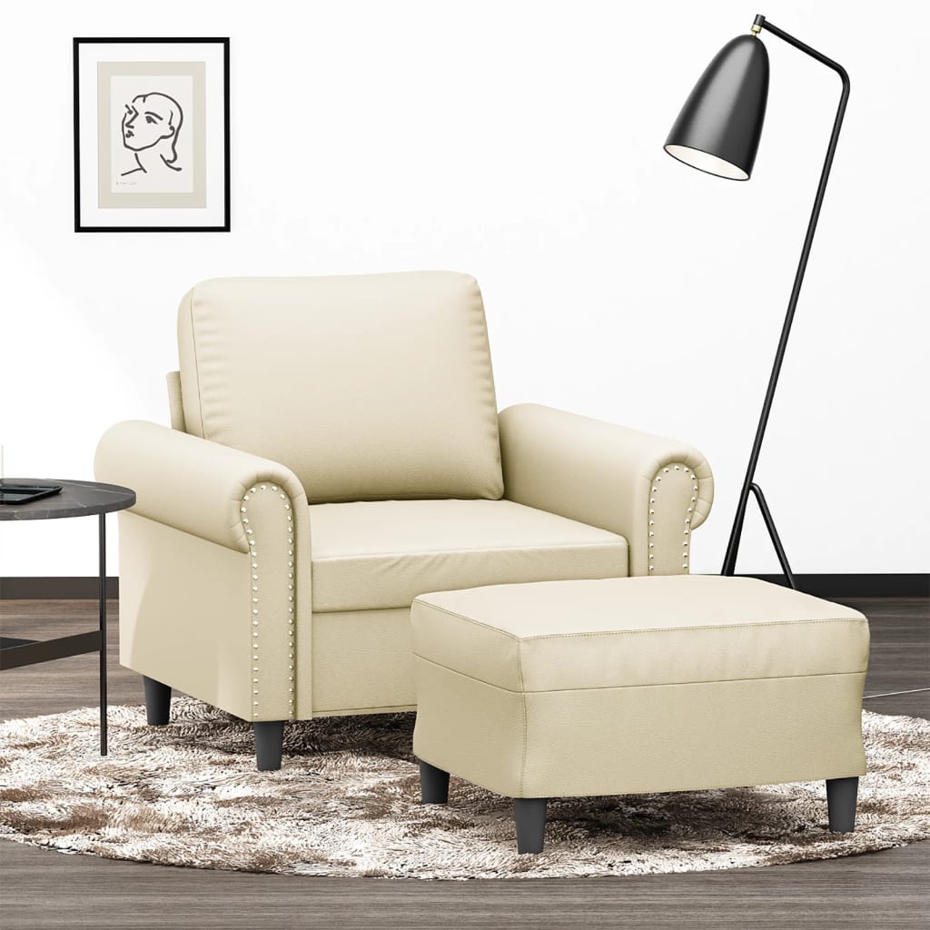 Sofastol Med Fodskammel 60 Cm Kunstlæder