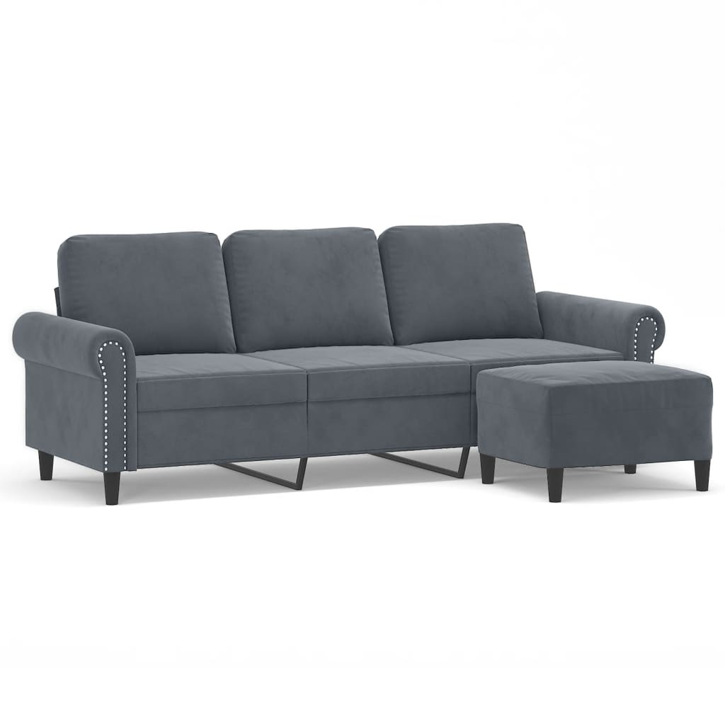 3-Personers Sofa Med Fodskammel 180 Cm Velour