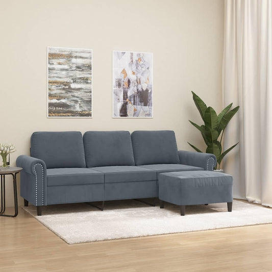3-Personers Sofa Med Fodskammel 180 Cm Velour