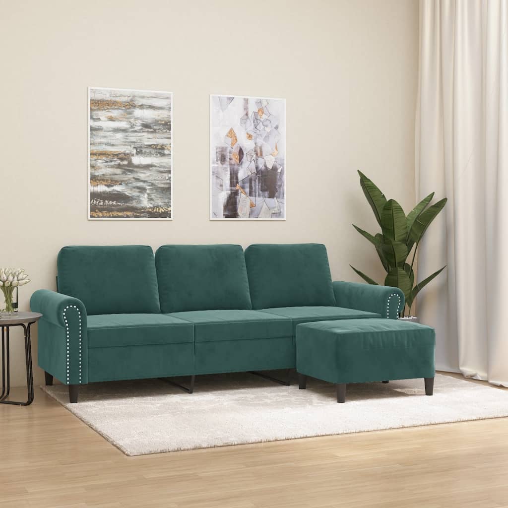 3-Personers Sofa Med Fodskammel 180 Cm Velour