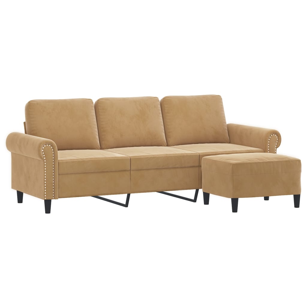 3-Personers Sofa Med Fodskammel 180 Cm Velour