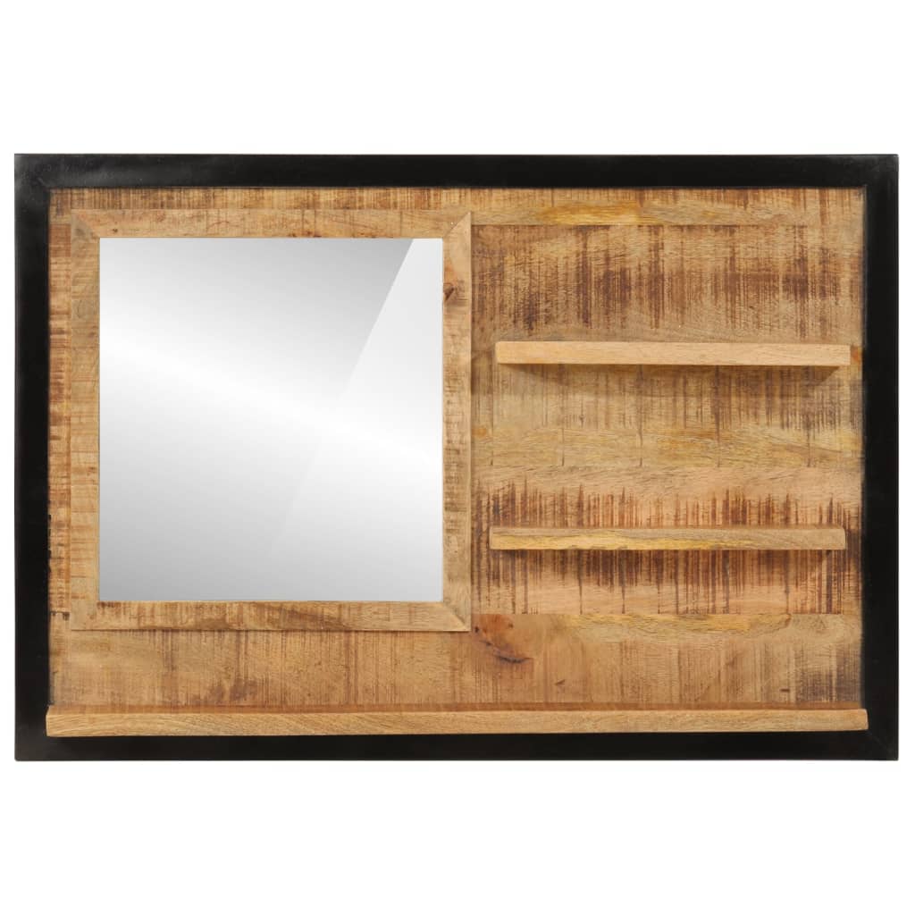 Spejl Med Hylder 80x8x55 Cm Glas Og Massivt Mangotræ - Billede 2