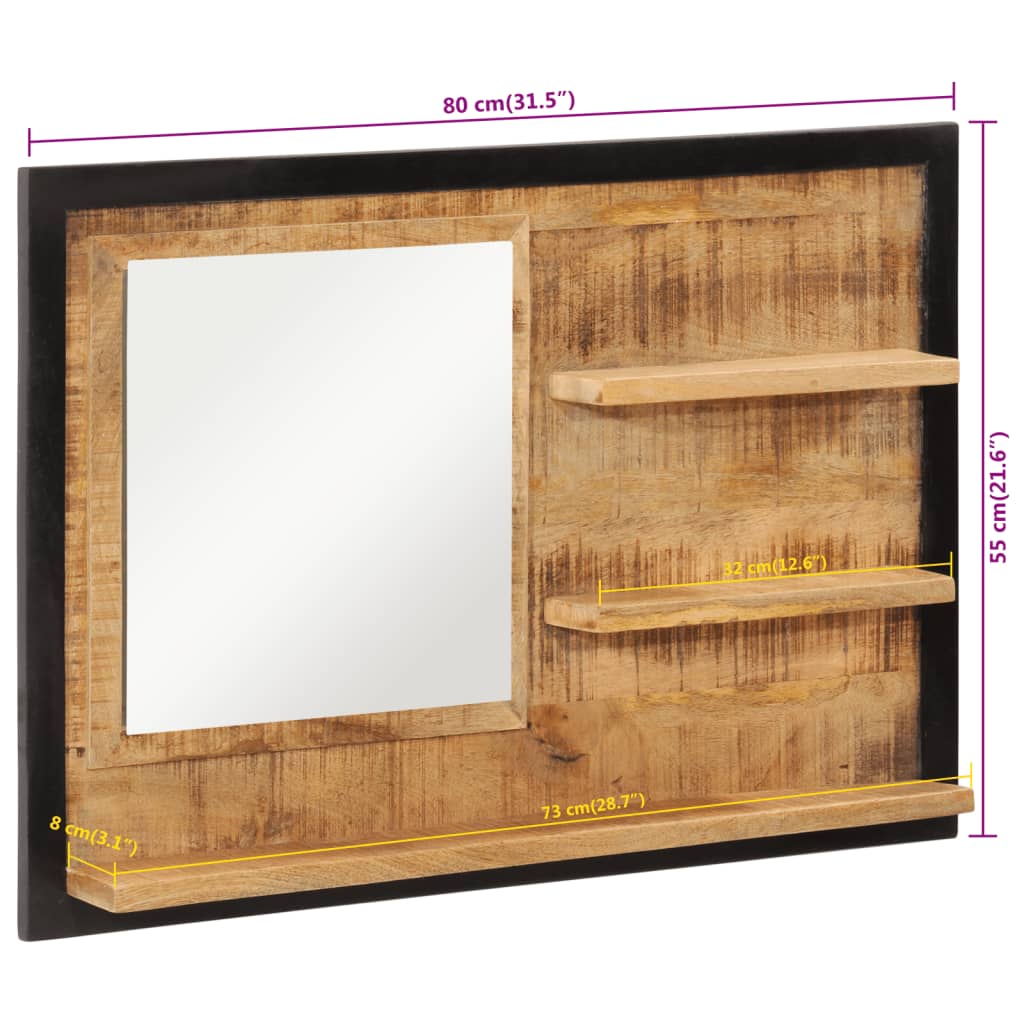 Spejl Med Hylder 80x8x55 Cm Glas Og Massivt Mangotræ - Billede 7