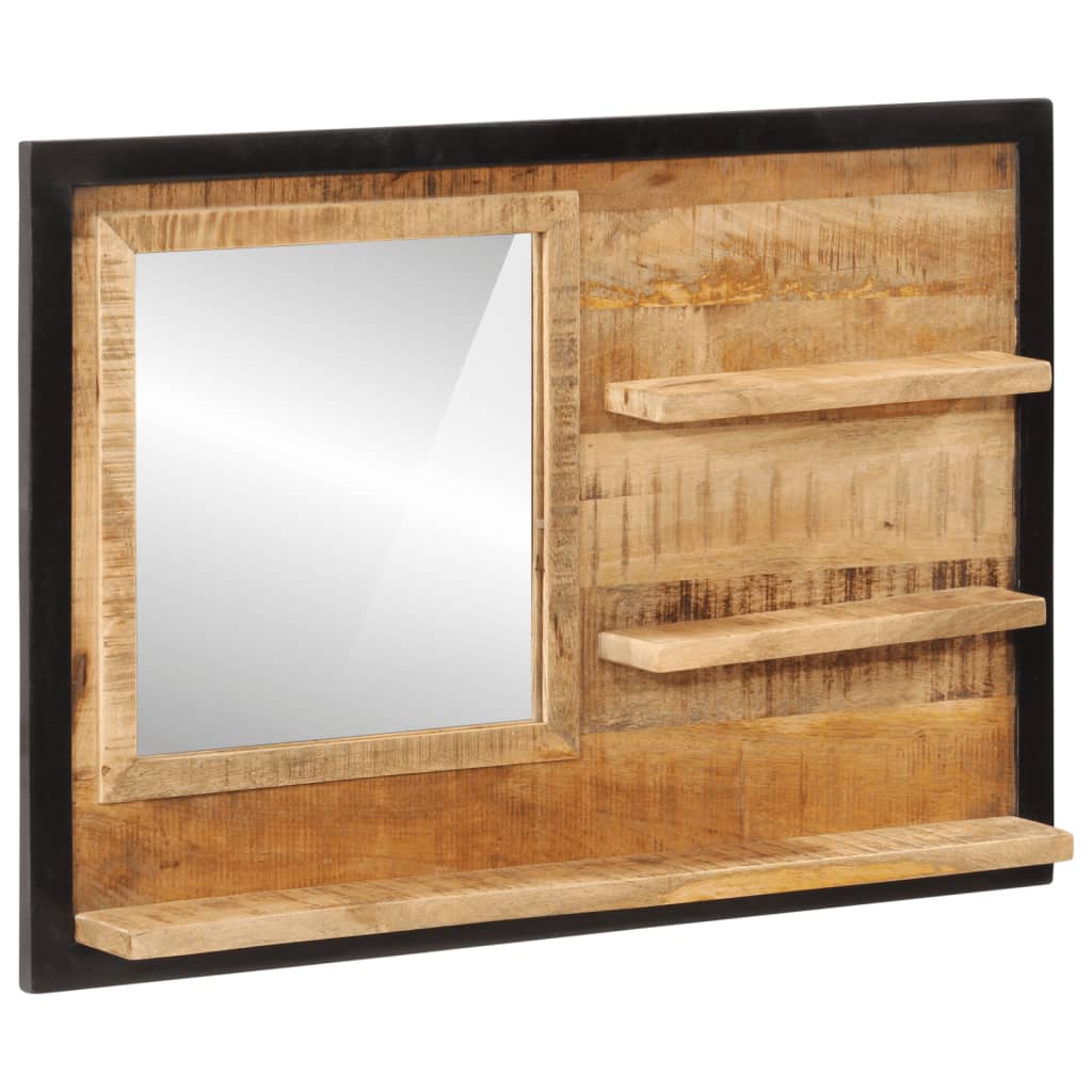 Spejl Med Hylder 80x8x55 Cm Glas Og Massivt Mangotræ - Billede 8