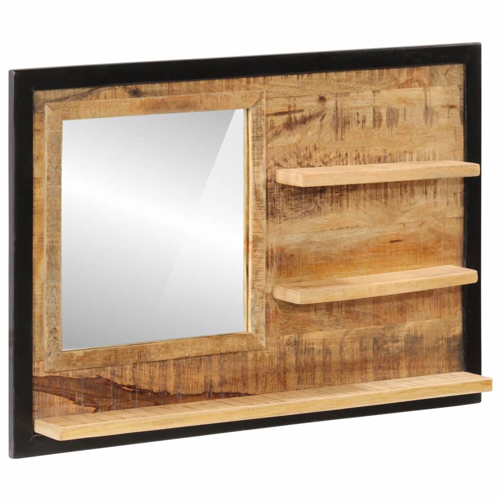 Spejl Med Hylder 80x8x55 Cm Glas Og Massivt Mangotræ - Billede 9