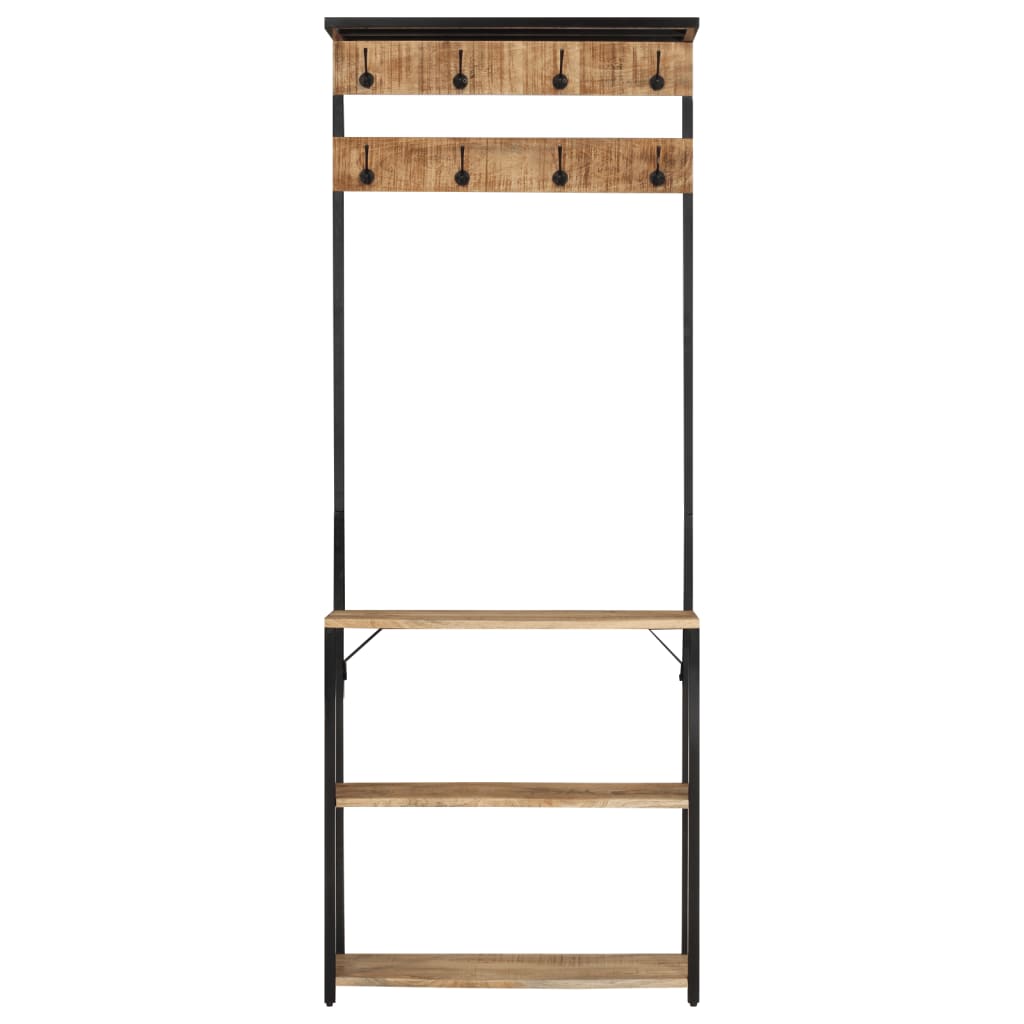 Knagerække Med Skoopbevaring 68x30x182 Cm Massivt Ru Mangotræ - Billede 2