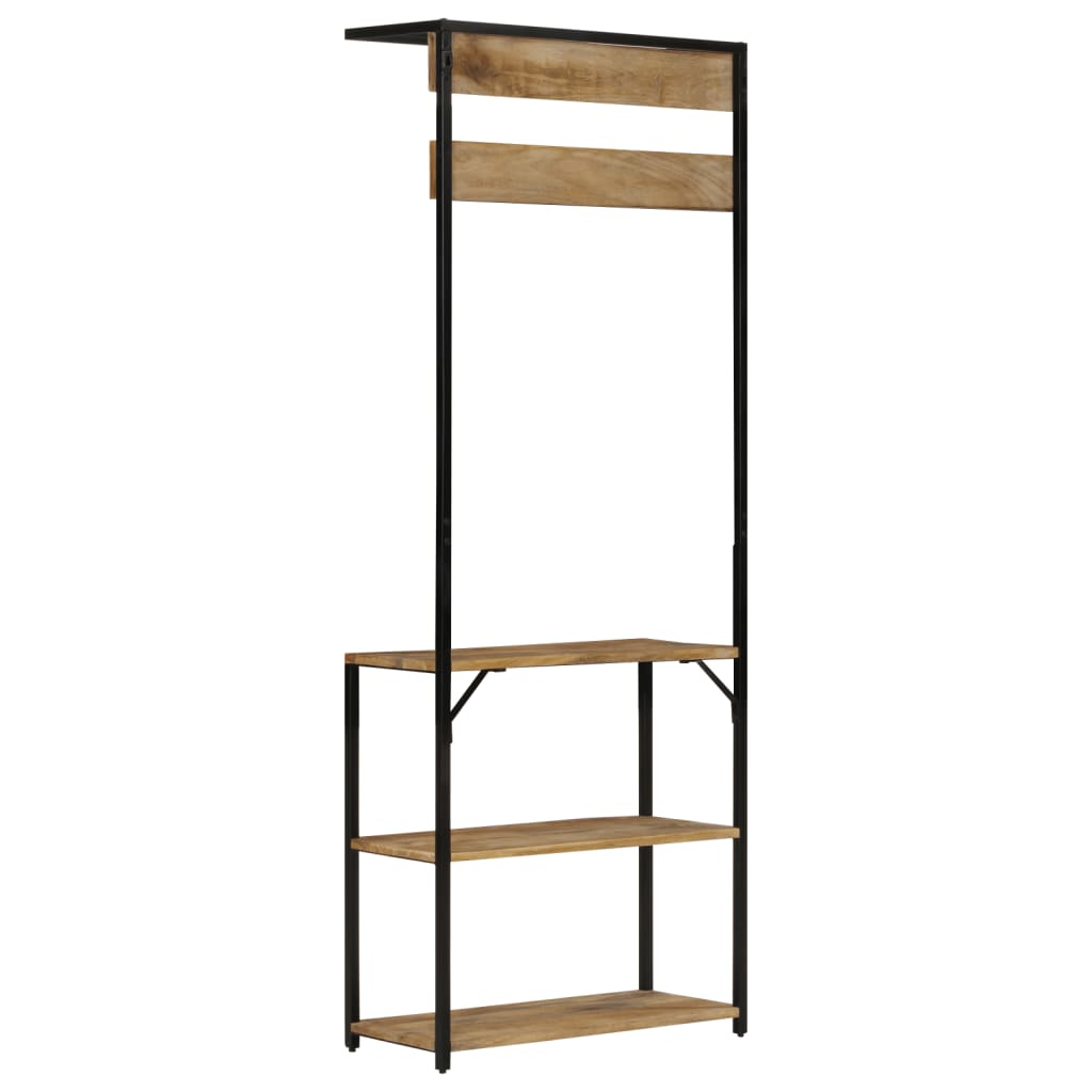 Knagerække Med Skoopbevaring 68x30x182 Cm Massivt Ru Mangotræ - Billede 4