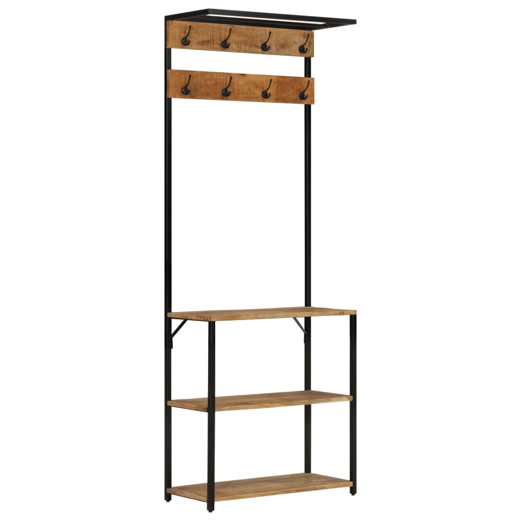 Knagerække Med Skoopbevaring 68x30x182 Cm Massivt Ru Mangotræ - Billede 8