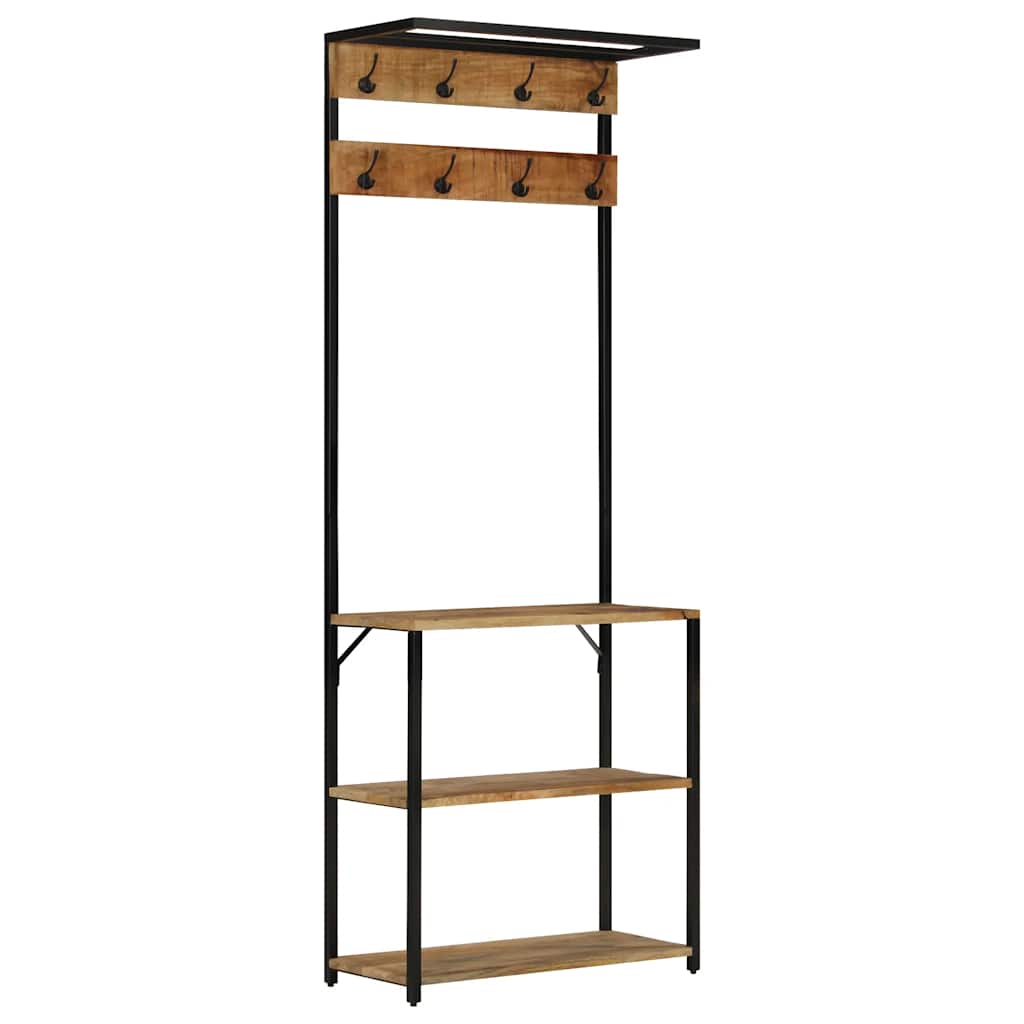 Knagerække Med Skoopbevaring 68x30x182 Cm Massivt Ru Mangotræ - Billede 9