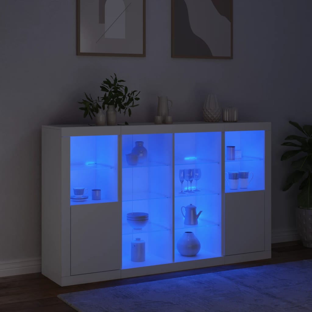 Skænke Med Led-lys 3 Stk. Konstrueret Træ - Billede 3