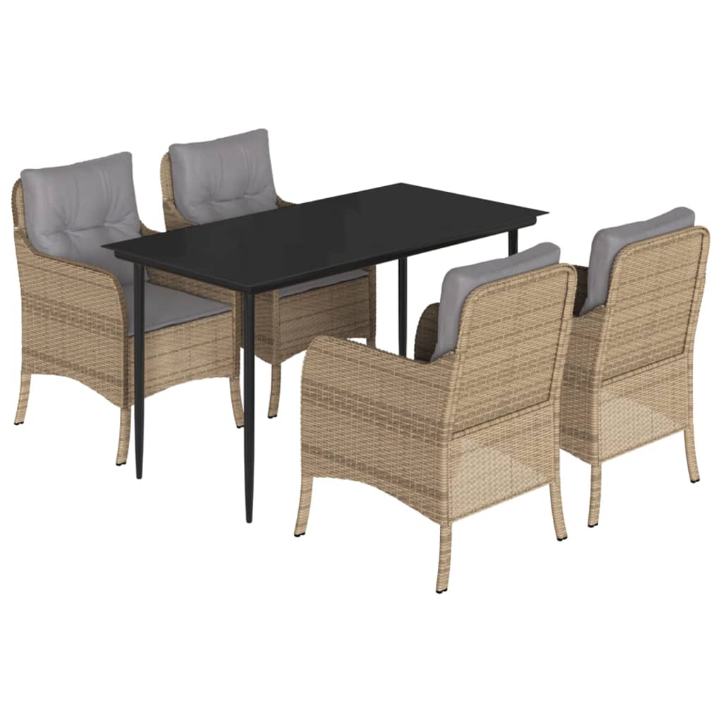 Spisebordssæt Til Haven 3 Dele Med Hynder Polyrattan Beige