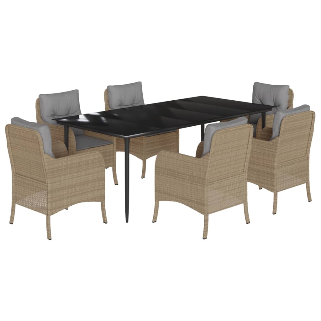 Spisebordssæt Til Haven 3 Dele Med Hynder Polyrattan Beige