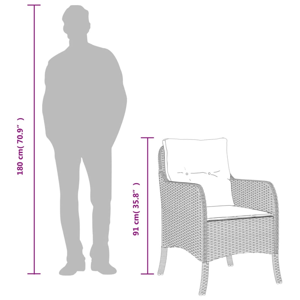 Spisebordssæt Til Haven 3 Dele Med Hynder Polyrattan Beige