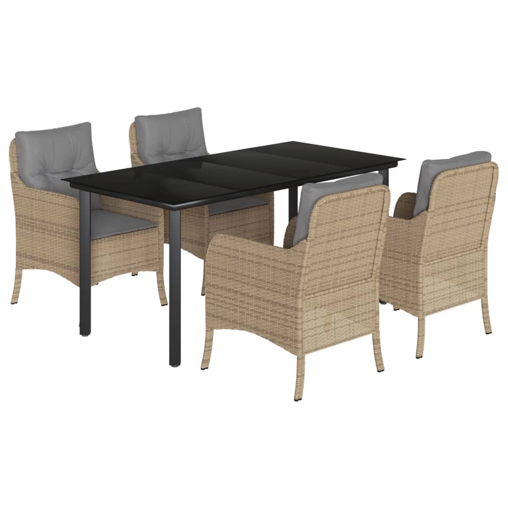 Spisebordssæt Til Haven 3 Dele Med Hynder Polyrattan Beige