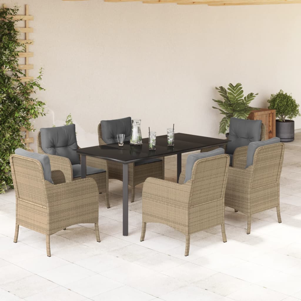Spisebordssæt Til Haven 3 Dele Med Hynder Polyrattan Beige