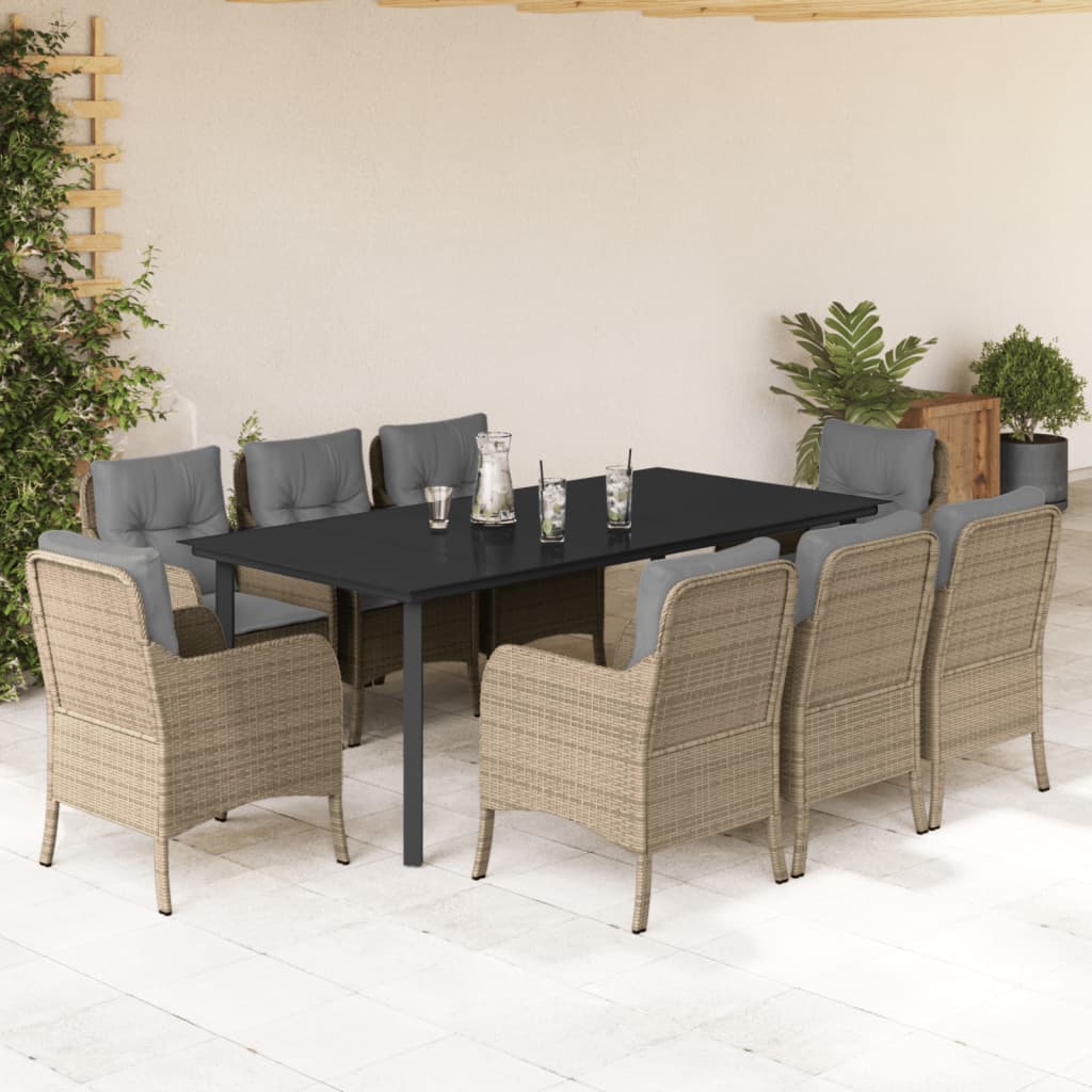 Spisebordssæt Til Haven 3 Dele Med Hynder Polyrattan Beige