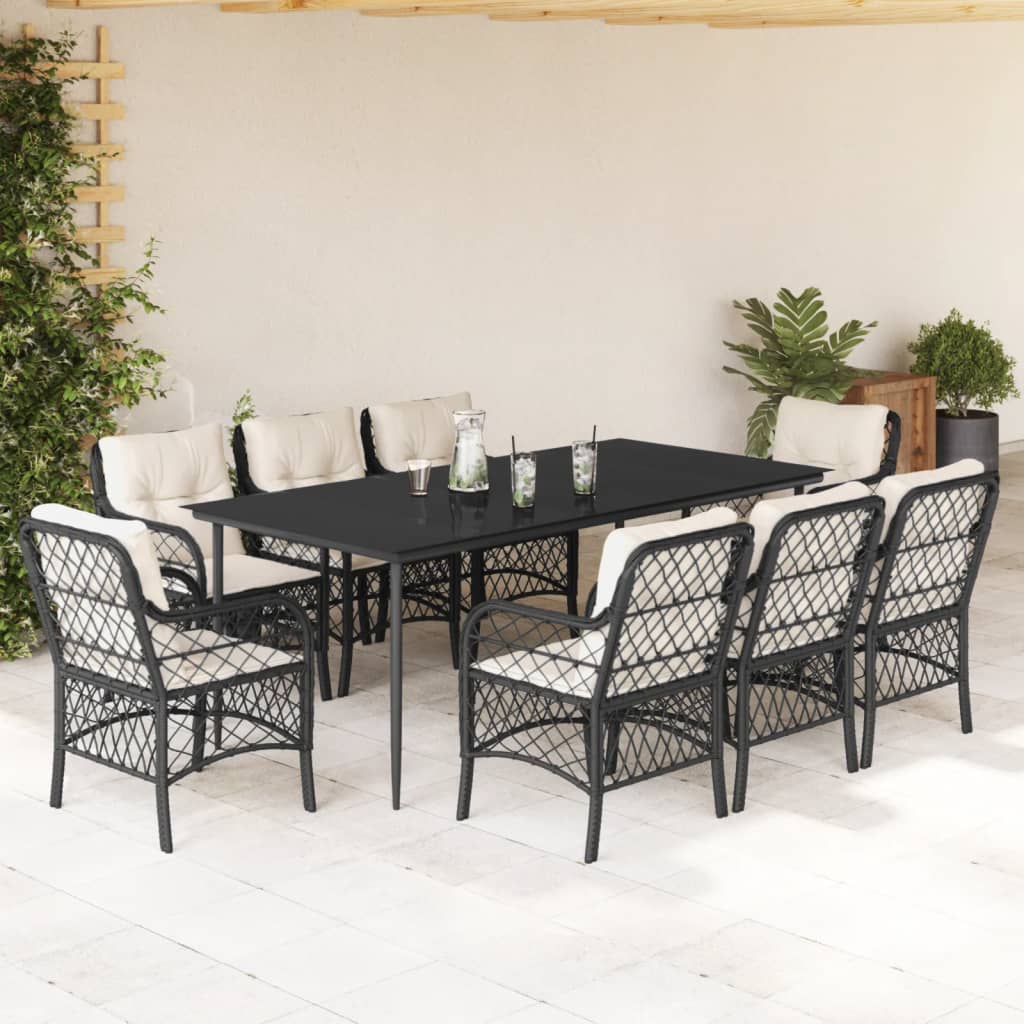 Bistrosæt til Haven 3 Dele med Hynder Polyrattan Sort