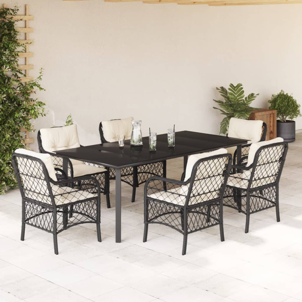 Bistrosæt til Haven 3 Dele med Hynder Polyrattan Sort