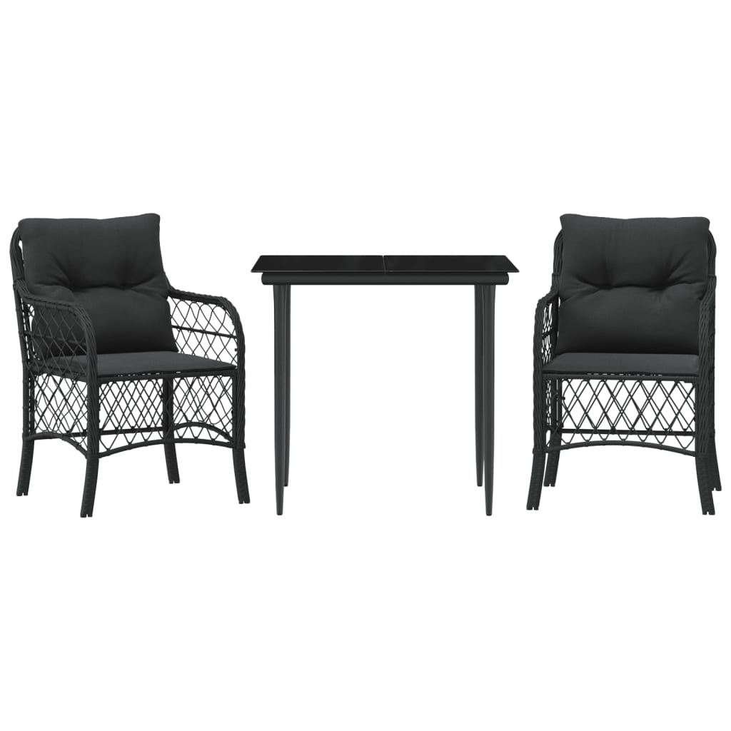 Bistrosæt til Haven 3 Dele med Hynder Polyrattan Sort - billede 2