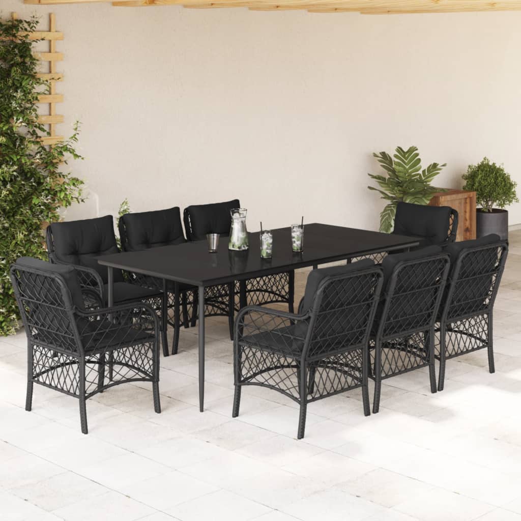 Bistrosæt til Haven 3 Dele med Hynder Polyrattan Sort