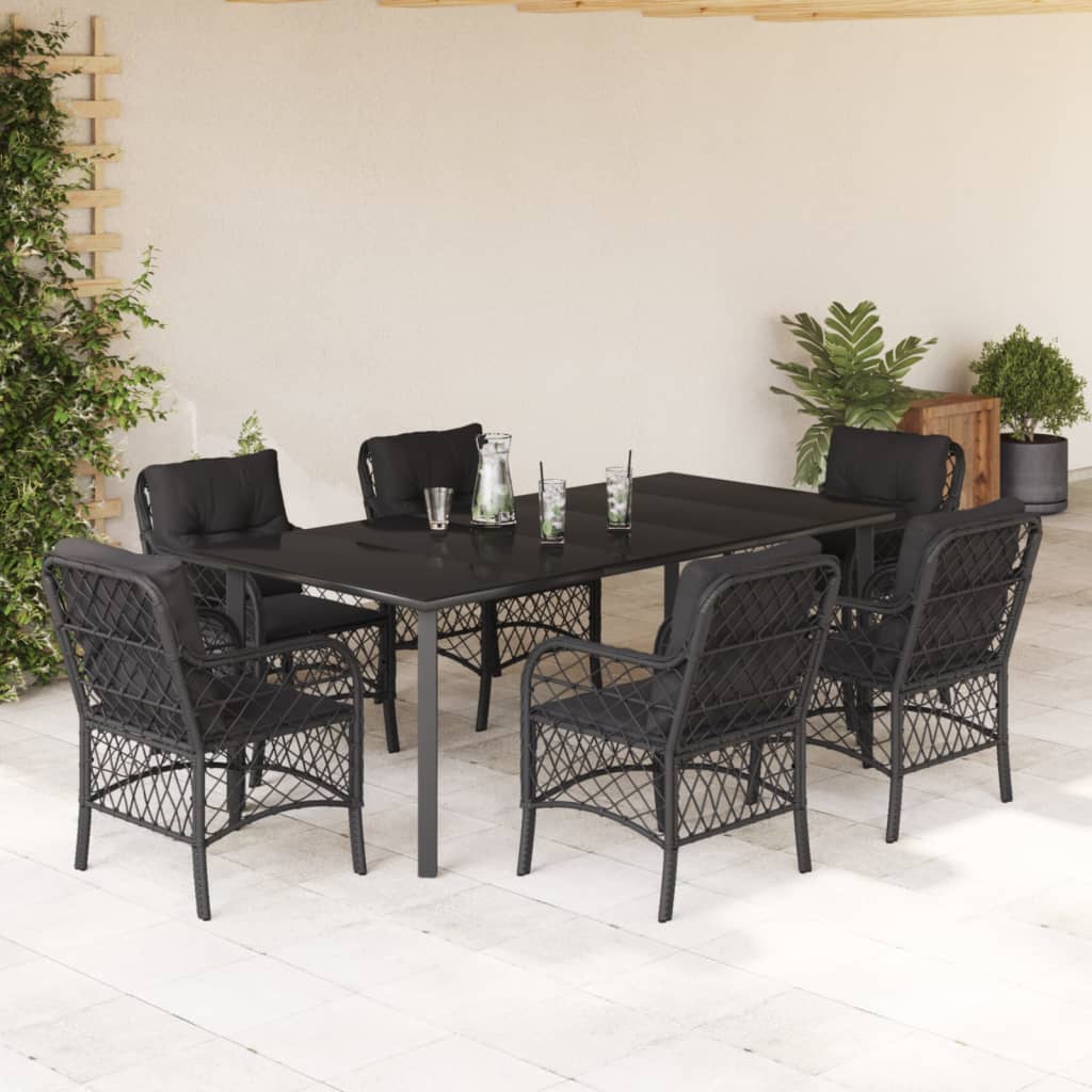 Bistrosæt til Haven 3 Dele med Hynder Polyrattan Sort