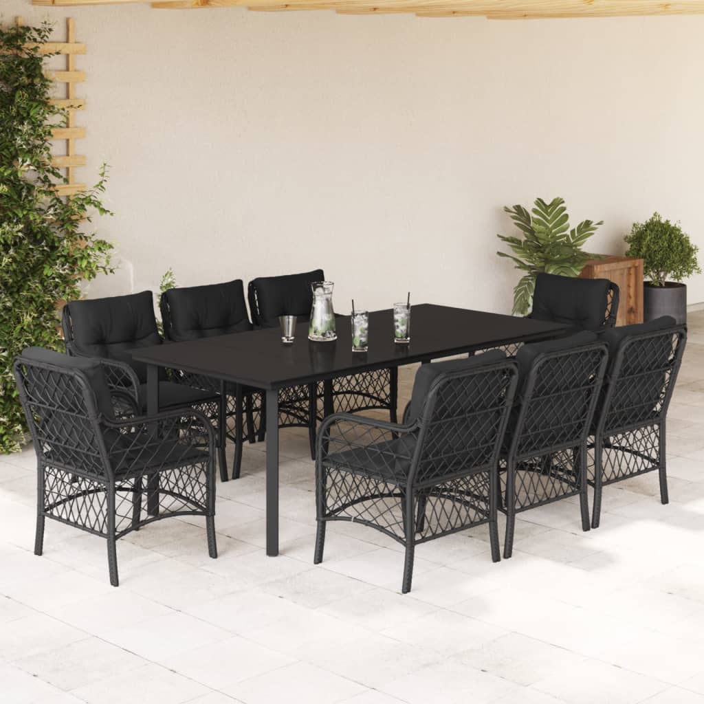 Bistrosæt til Haven 3 Dele med Hynder Polyrattan Sort