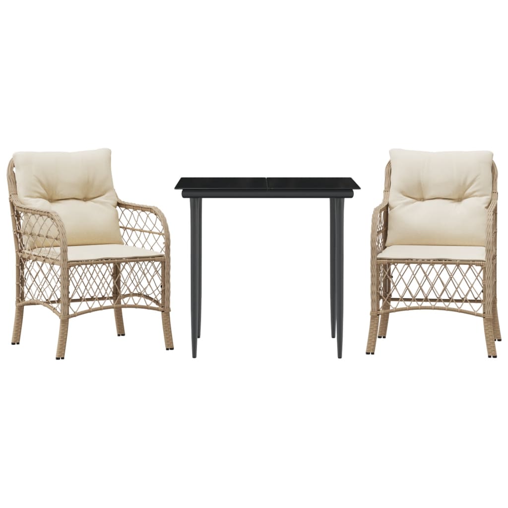 Bistrosæt til Haven 3 Dele med Hynder Polyrattan Beige - billede 2