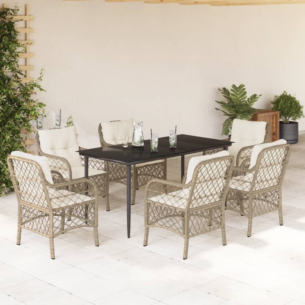 Bistrosæt til Haven 3 Dele med Hynder Polyrattan Beige