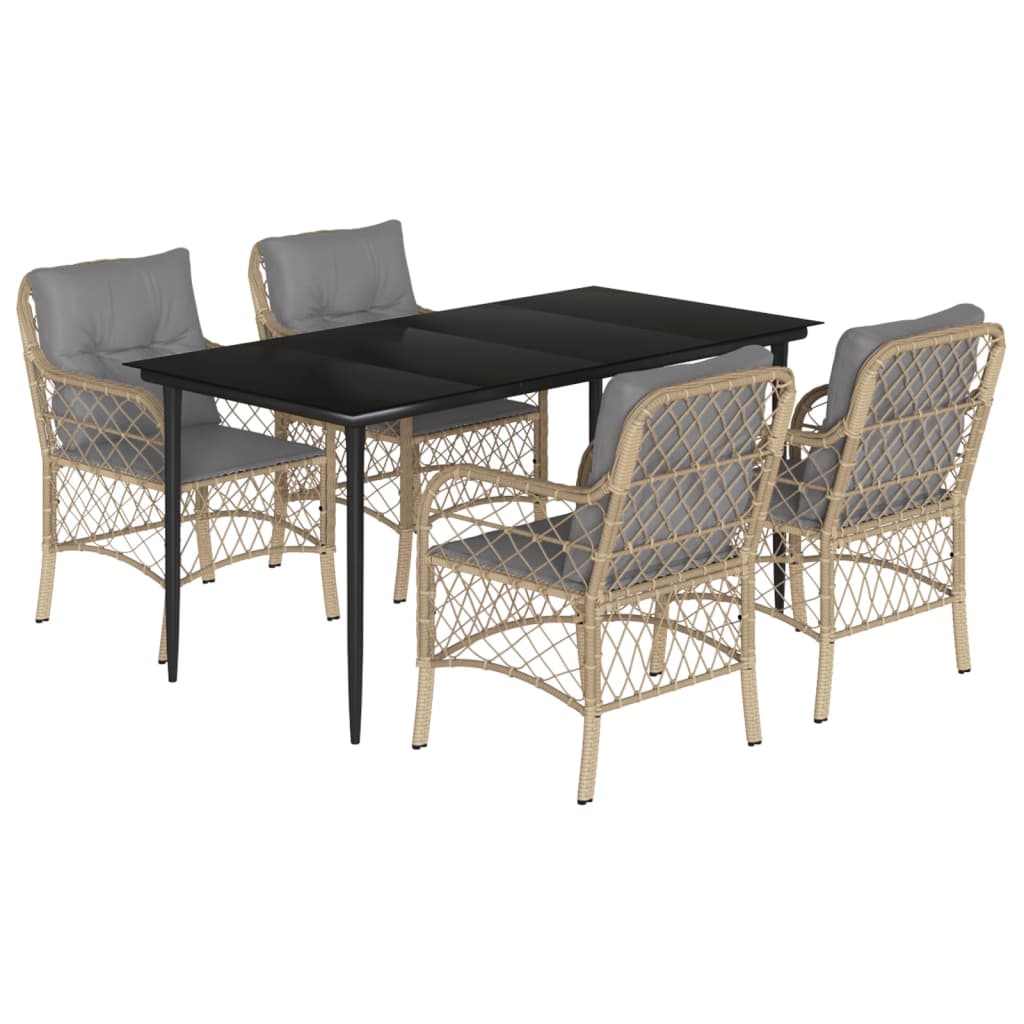 Spisebordssæt Til Haven 5 Dele Med Hynder Polyrattan Beige