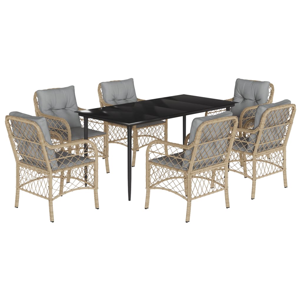 Spisebordssæt Til Haven 5 Dele Med Hynder Polyrattan Beige