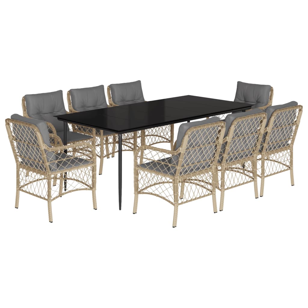 Spisebordssæt Til Haven 5 Dele Med Hynder Polyrattan Beige