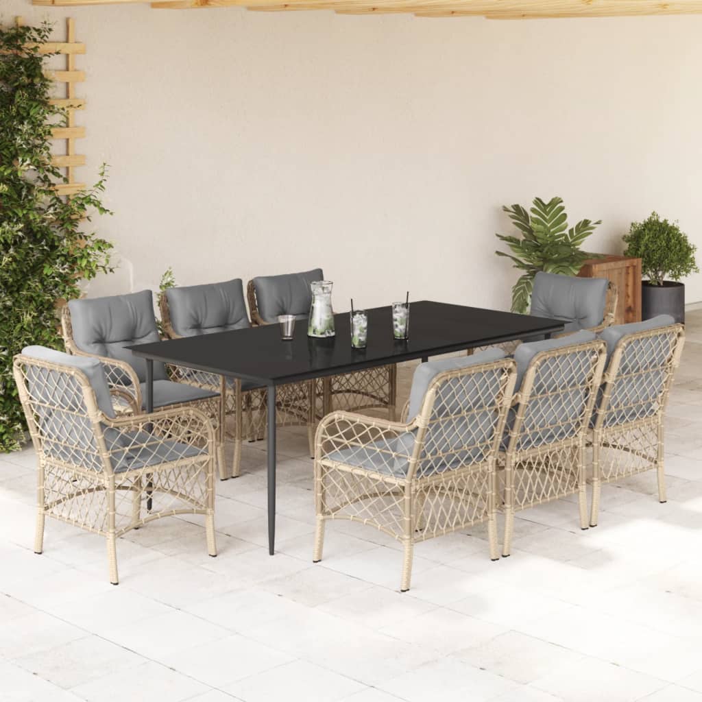Spisebordssæt Til Haven 5 Dele Med Hynder Polyrattan Beige