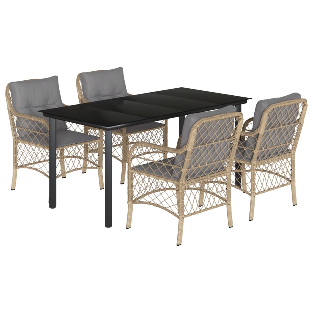 Spisebordssæt Til Haven 5 Dele Med Hynder Polyrattan Beige
