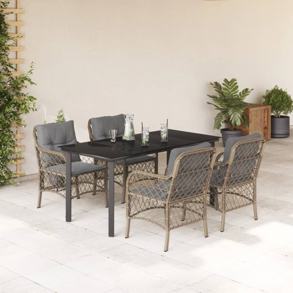 Spisebordssæt Til Haven 5 Dele Med Hynder Polyrattan Beige