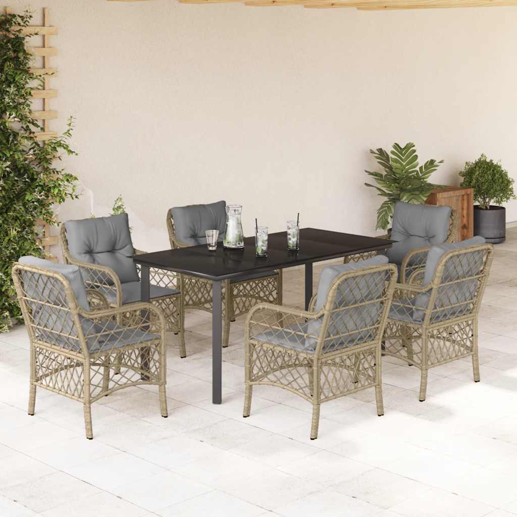 Spisebordssæt Til Haven 5 Dele Med Hynder Polyrattan Beige